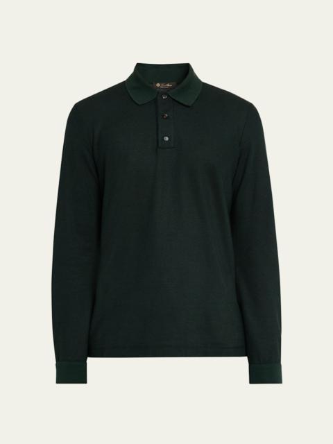 Loro Piana Men's Cerro Cotton and Cashmere Long-Sleeve Polo Shirt
