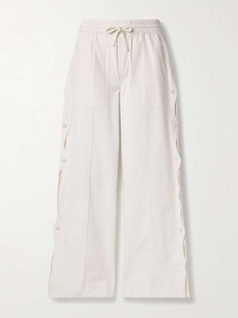 Sea Shai cutout button-detailed cotton and linen-blend wide-leg pants Ivory