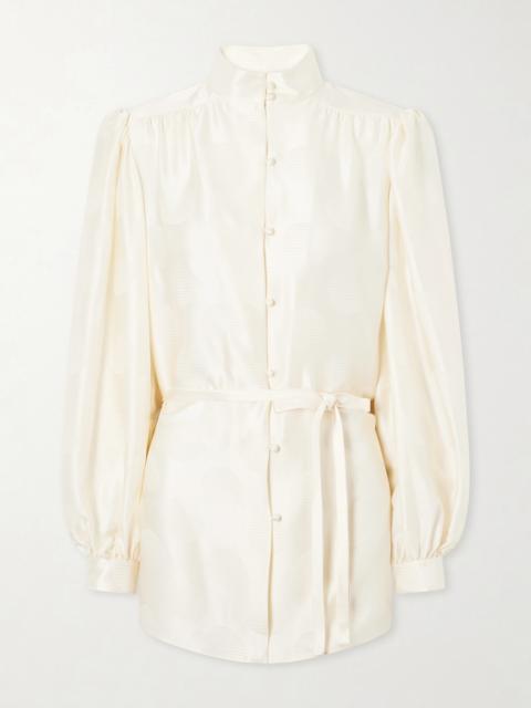 Valentino Belted Polka-dot Silk-jacquard Blouse