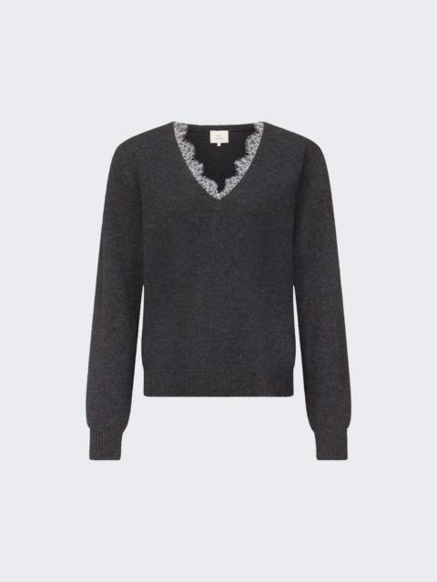 Loulou de Saison Leyla Sweater With Lace Charcoal And Ivory