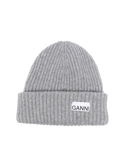 logo-patch rib-knit beanie