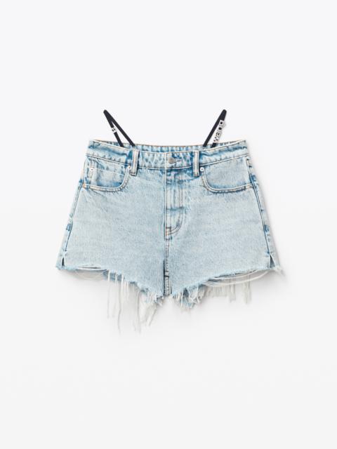 Alexander Wang DIAMANTE LOGO STRAP LAYER SHORT IN DENIM