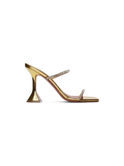 Amina Muaddi Gold Gilda Slipper Heeled Sandals