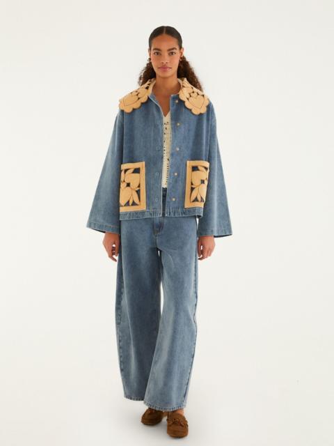FARM RIO Blue Denim Richelieu Wide-Leg Pants