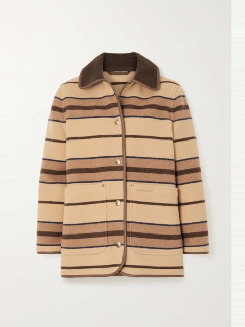 Burberry Leather-trimmed striped wool-felt jacket