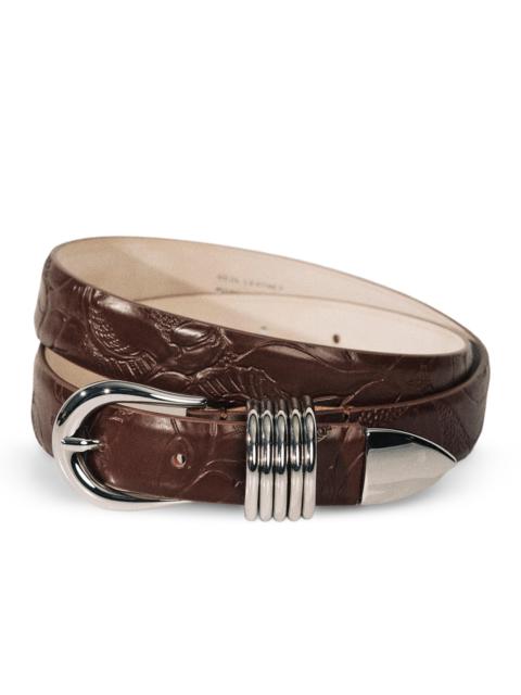 DÉHANCHE Women's Hollyhock Floral-Embossed Leather Belt - Mahogany Silver