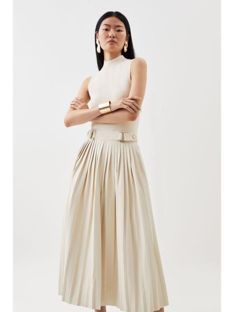 KAREN MILLEN Knitted Midi Dress With Pu Detailing