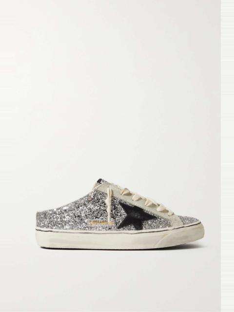 Super-Star Sabot distressed glittered leather and suede slip-on sneakers