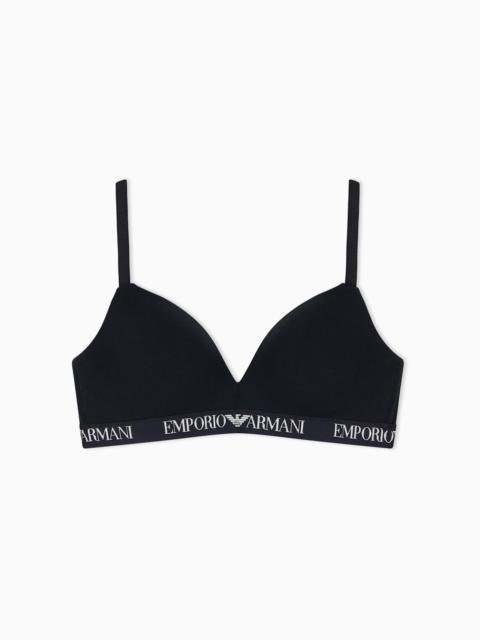 EMPORIO ARMANI PADDED TRIANGLE BRA IN STRETCH COTTON WITH LOGO BAND