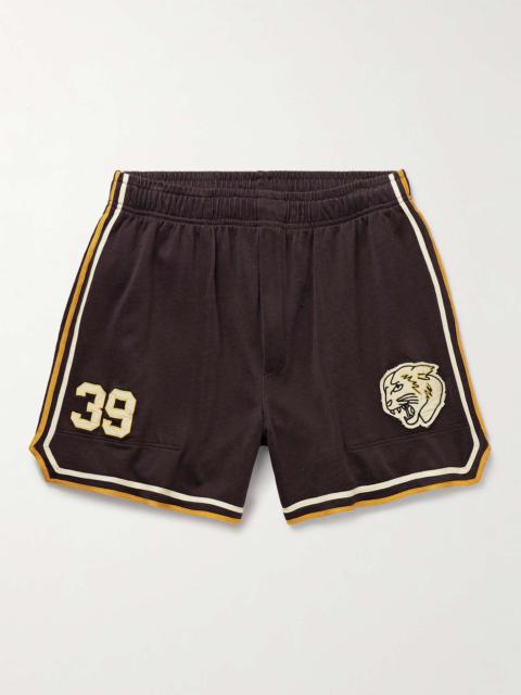 BODE Bobcat Appliquéd Striped Jersey Shorts