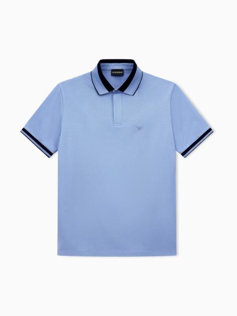 EMPORIO ARMANI PIQUÉ POLO SHIRT WITH STRIPE DETAIL ON THE COLLAR