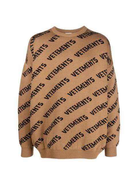 logo-print intarsia-knit jumper