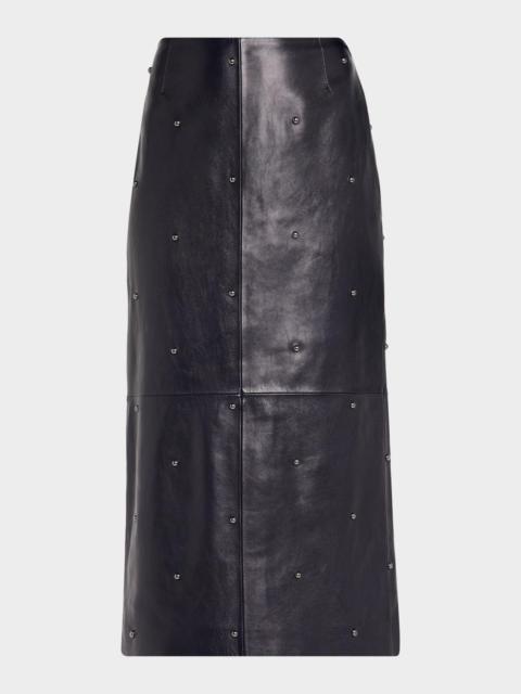 Lafayette 148 New York Dotted Nappa Leather Midi Pencil Skirt