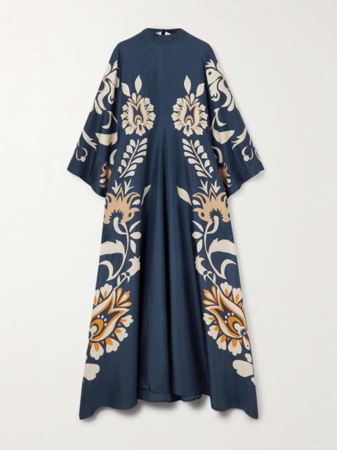 La DoubleJ Scarf-detailed printed silk-twill maxi dress Blue