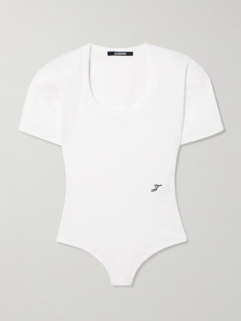 JACQUEMUS The Ovalo Embroidered Ribbed Cotton-jersey Bodysuit