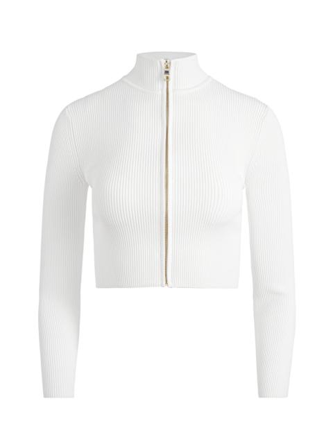 Alice + Olivia DORRIS RIBBED ZIP UP CARDIGAN