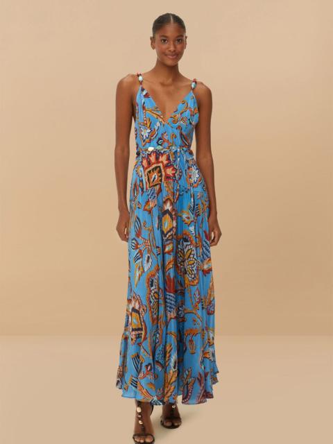 FARM RIO Blue Sunset Tapestry Sleeveless Midi Dress