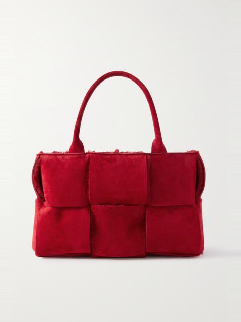 Bottega Veneta Arco shearling-trimmed intrecciato suede tote