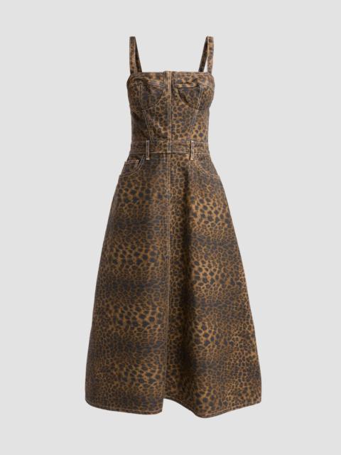 L'AGENCE Women's Jovie Leopard Denim Midi Dress - Zephyr