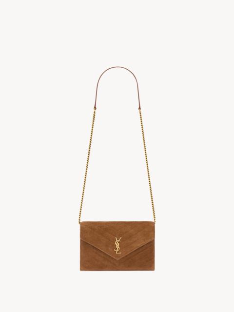 SAINT LAURENT CASSANDRE ENVELOPE CHAIN WALLET IN SUEDE