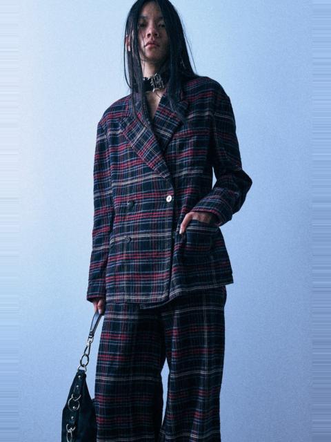 R13 Double Breasted Peak Lapel Ragged Blazer With Piping