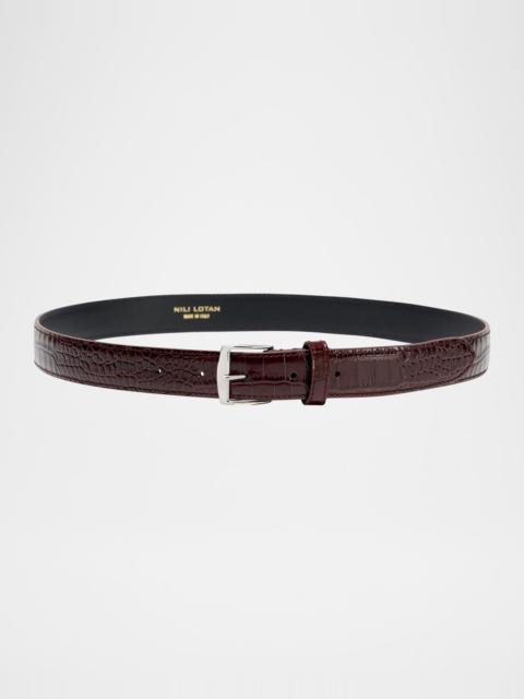 NILI LOTAN Sloane Lizard-Embossed Leather Belt