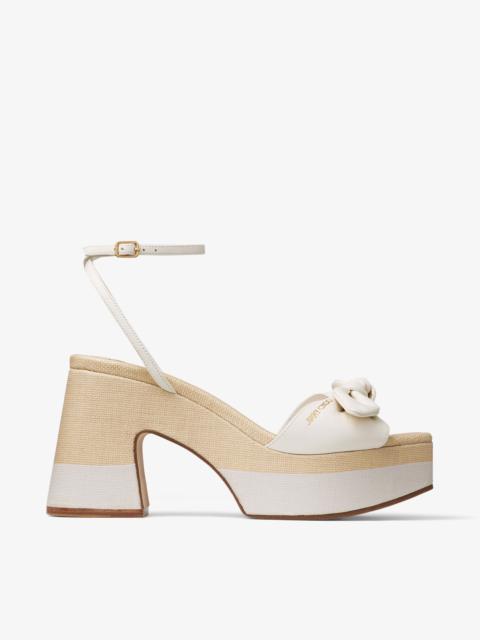 JIMMY CHOO Ricia 95 Latte/Natural Leather and Raffia Platform Sandals