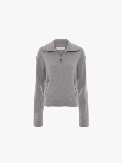 Victoria Beckham Half-Zip Milano Jumper In Grey Marl