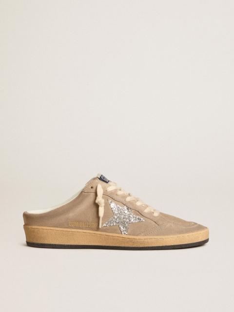 Ball Star Sabots in dove-gray suede with silver glitter star