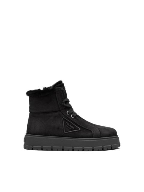Prada Lace-up suede booties
