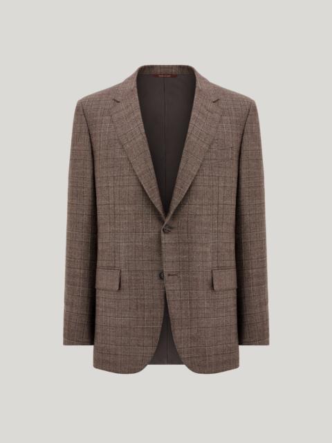 Canali WALNUT AND DARK BROWN SILK AND CASHMERE REGULAR-FIT OVERCHECK JACKET