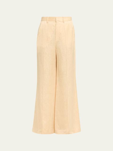 ROSIE ASSOULIN Paneled Satin Jacquard Pintuck Flare Trousers