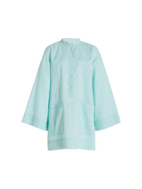 BONDI BORN Leiden Organic Linen Tunic Mini Dress green
