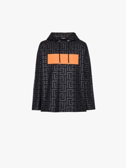 Balmain Black eco-designed cotton Balmain monogram sweatshirt with dark orange Balmain logo