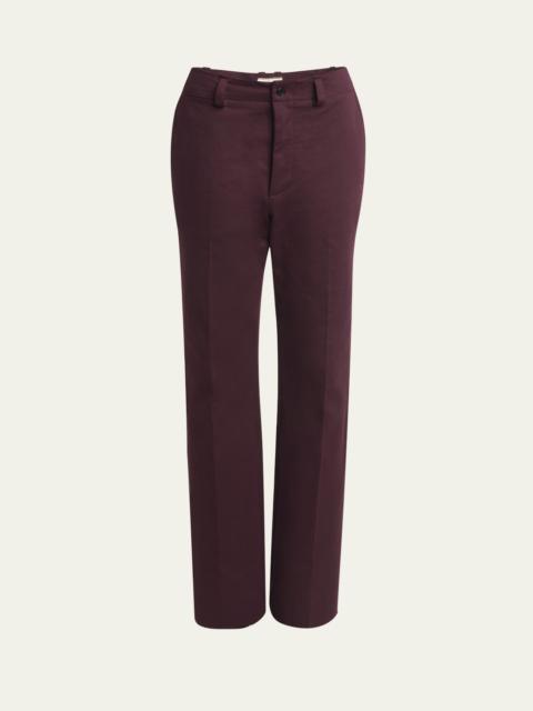 Mid-Rise Straight-Leg Ankle Cotton Pants