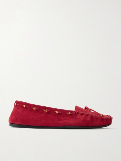 KHAITE Milly Embellished Whipstitched Suede Loafers
