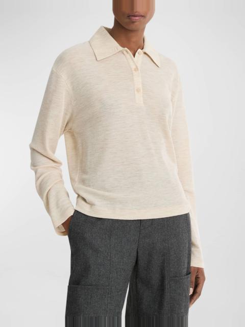 Relaxed Long-Sleeve Wool Polo Top