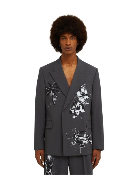 MSGM Lightweight wool double-breasted blazer with artisan "pineapple" print