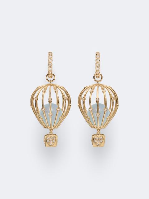 SYDNEY EVAN Hot Air Balloon 14kt gold hoop earrings with aquamarine and diamonds