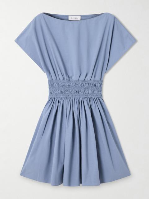 MATTEAU Shirred organic cotton mini dress Blue