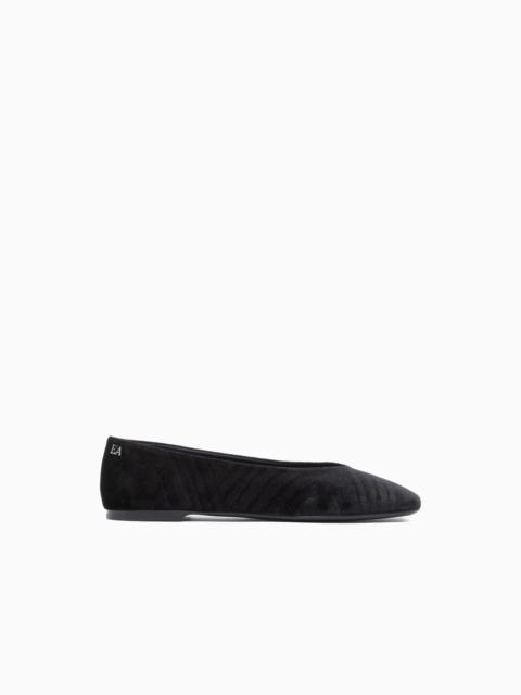 EMPORIO ARMANI BALLET FLATS IN ANIMALIER VELVET WITH A LEATHER SOLE