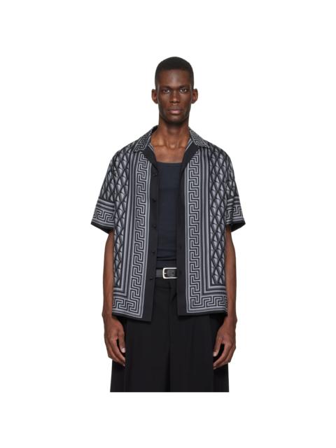 VERSACE Black & Gray Printed Silk Twill Slim Shirt