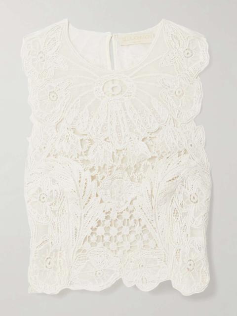 Jael cropped cotton and silk-blend lace tank