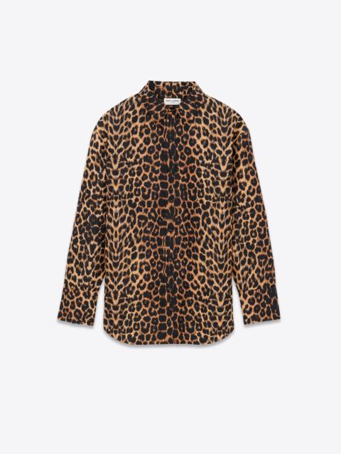SAINT LAURENT oversized shirt in leopard silk taffeta