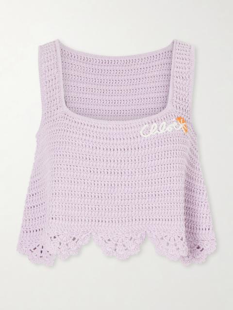 Chloé Cropped Appliquéd Crocheted Cotton Top