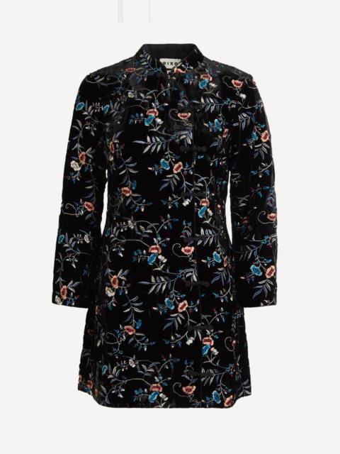 RIXO Delphina Botanical Embroidery Velvet Mini Dress