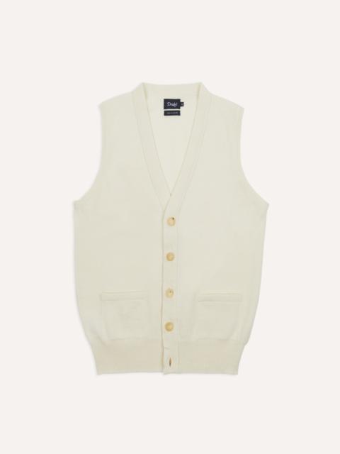 Drake's Ecru Lambswool Sleeveless Cardigan