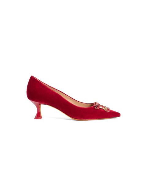Santoni Women's red velvet mid-heel Santoni Sibille pump