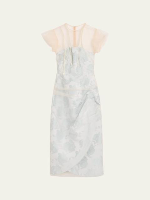 Simone Rocha Embellished Tulle Layered Floral-Jacquard Midi Dress