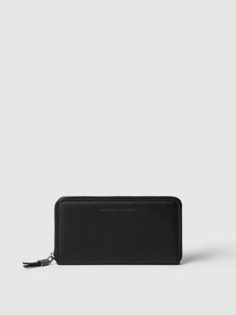 Brunello Cucinelli Grained leather wallet with shiny zipper pull